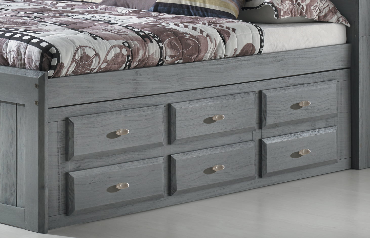 Captains Bookcase Bed With 12 Drawers, Charcoal Full Bookcase Bed With 12 Drawers