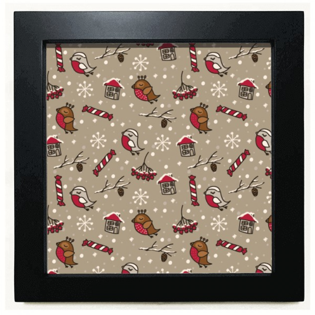 Bird Sugar Snow Snowflake House Black Square Frame Picture Wall Tabletop
