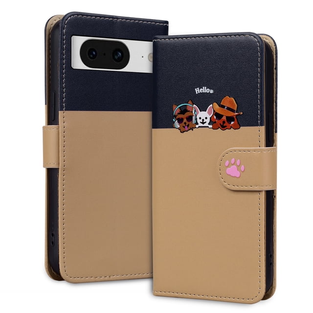 Compatible avec Google Pixel 8 Étui Portefeuille Motif Animaux Mignons avec Fentes pour Cartes et Rabat