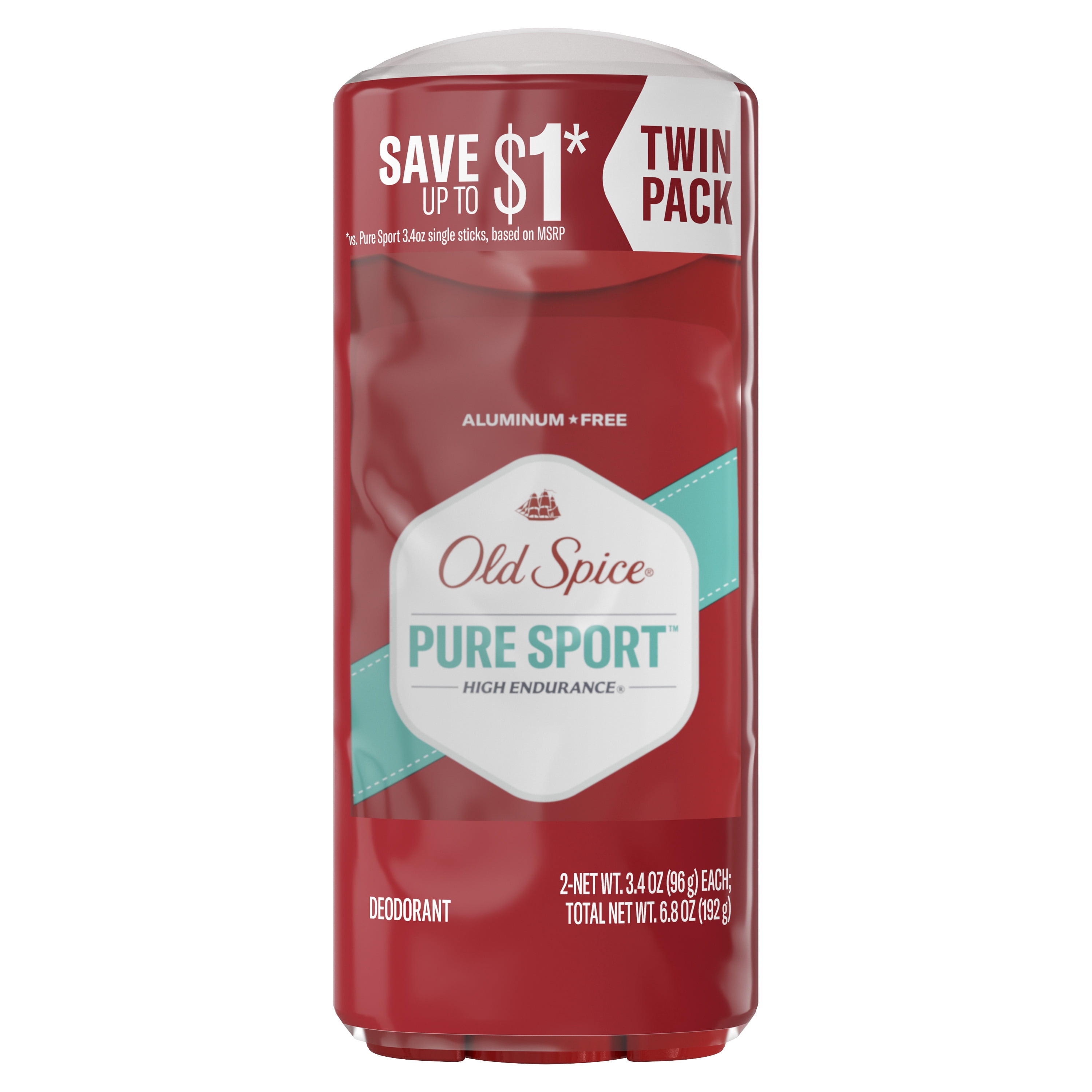 (3 pack) Old Spice Deodorant for Men, Aluminum Free, High Endurance Pure Sport, 3.4 oz, Twin Pack