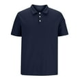 thumbnail image 2 of ohmzyzo Men's Plain Polo Shirts Button Down Golf Tee Tops Solid Color Short Sleeve Lapel Collar Tops Fashion Casual Outdoor Tees Navy Blue Blue L, 2 of 5
