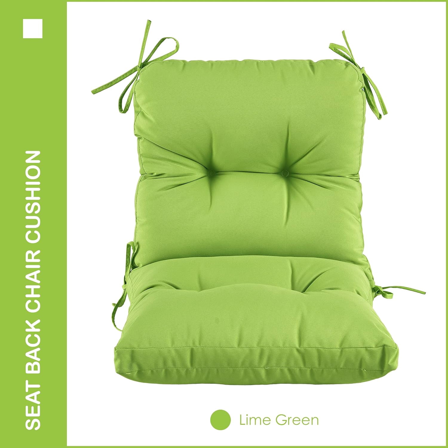 Outdoor Indoor Seat/Back Chair Tufted Cushion,All-Weather Patio Chair Cushion with Ties,for Patio Furniture,Lime Green