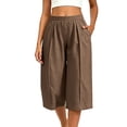 thumbnail image 2 of Ltctricy Capri Pants for Women Elastic Waisted Wide Leg Pants Loose Fit Casual Pants with Pockets Beach Vacation Clothes(Brown,Large), 2 of 4