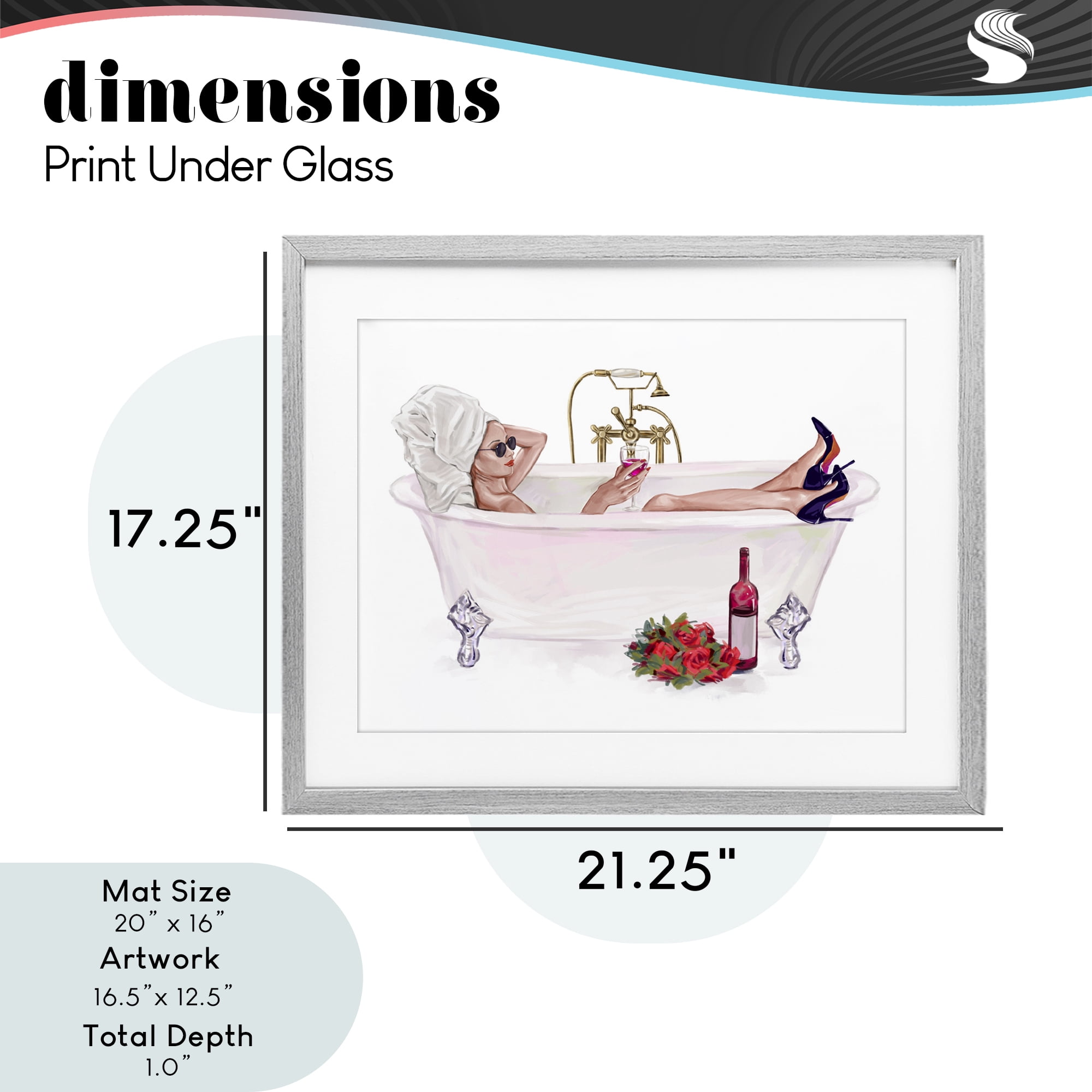 Woman with Wine Bath Gray Framed Print Under Glass, design by Ziwei Li