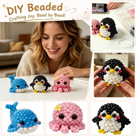 Beads for Crafts Arts and Crafts Kit Kids Activity Kit Colorful Decorative Bead Animal Making Set for Boys Girls Ages 6-12 Beginner Friendly Handmade Jewelry Art Supplies