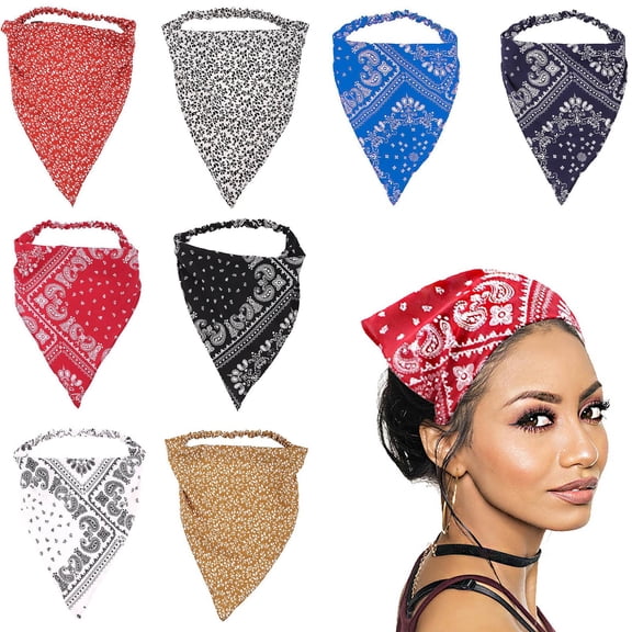 Helii Boho Triangle Head Scarf Vintage Elastic Hair Kerchief Bohemian Head Wrap for Women
