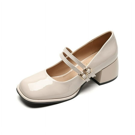 Cyipana Mary Jane shoes for women 5cm Thick heels French College style student female Vintage leather shoes Casual Single shoes