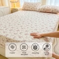 thumbnail image 4 of Floral Bow Printed Muslin Bed Sheet Set,Soft Breathable Cotton Fabric Fitted Sheet,Stylish Bedding Cover for Dorm Bedroom Household Sleeping Decor,79x59 Inch, 4 of 6
