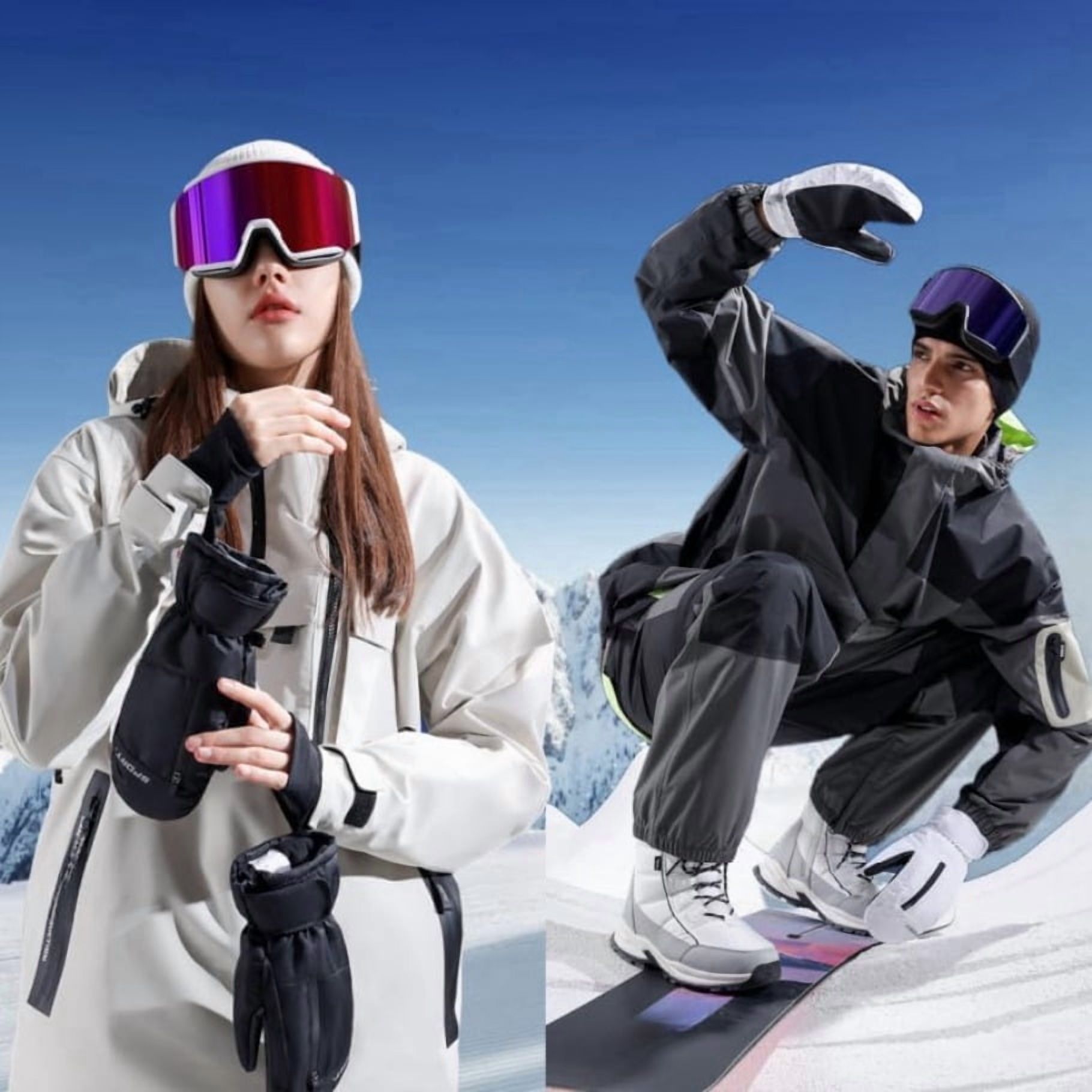 Waterproof Ski Mittens Ski Glove for Women Men Winter Cold Weather Snow Gloves with Hands Warmer Zipper Pocket