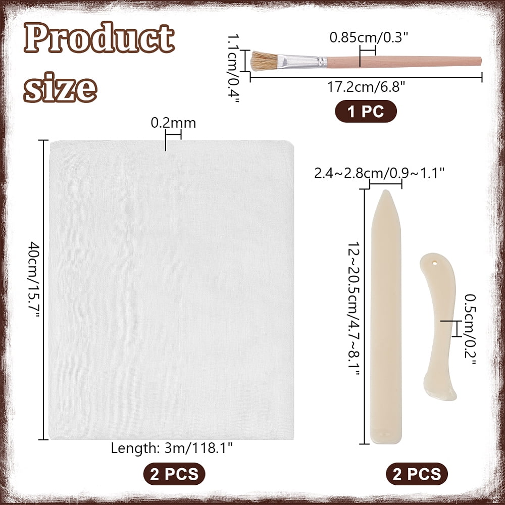 1set Book Binding Cloth Kits Binding Tools Set with 2Sheets White Cotton Cloth Fabric Book Cloth 2pcs Bone Folder Paper Creaser 1 Brush