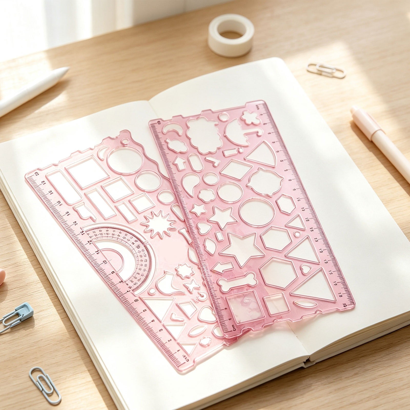 Geometric Drawings Templates Transparent Plastic Ruler Drafting Stencils Measuring Tools Measuring Geometry Rulers for Office Studying Pink