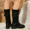 thumbnail image 4 of JUSLIO Womens Boots,Chunky Heel Boots Comfort Mid Calf Boots Solid Color Fashion Casual Round Toe Boots for Women, 4 of 8