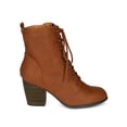 thumbnail image 2 of Qupid BG85 Women Distressed Leatherette Lace Up Chunky Stacked Heel Bootie, 2 of 6