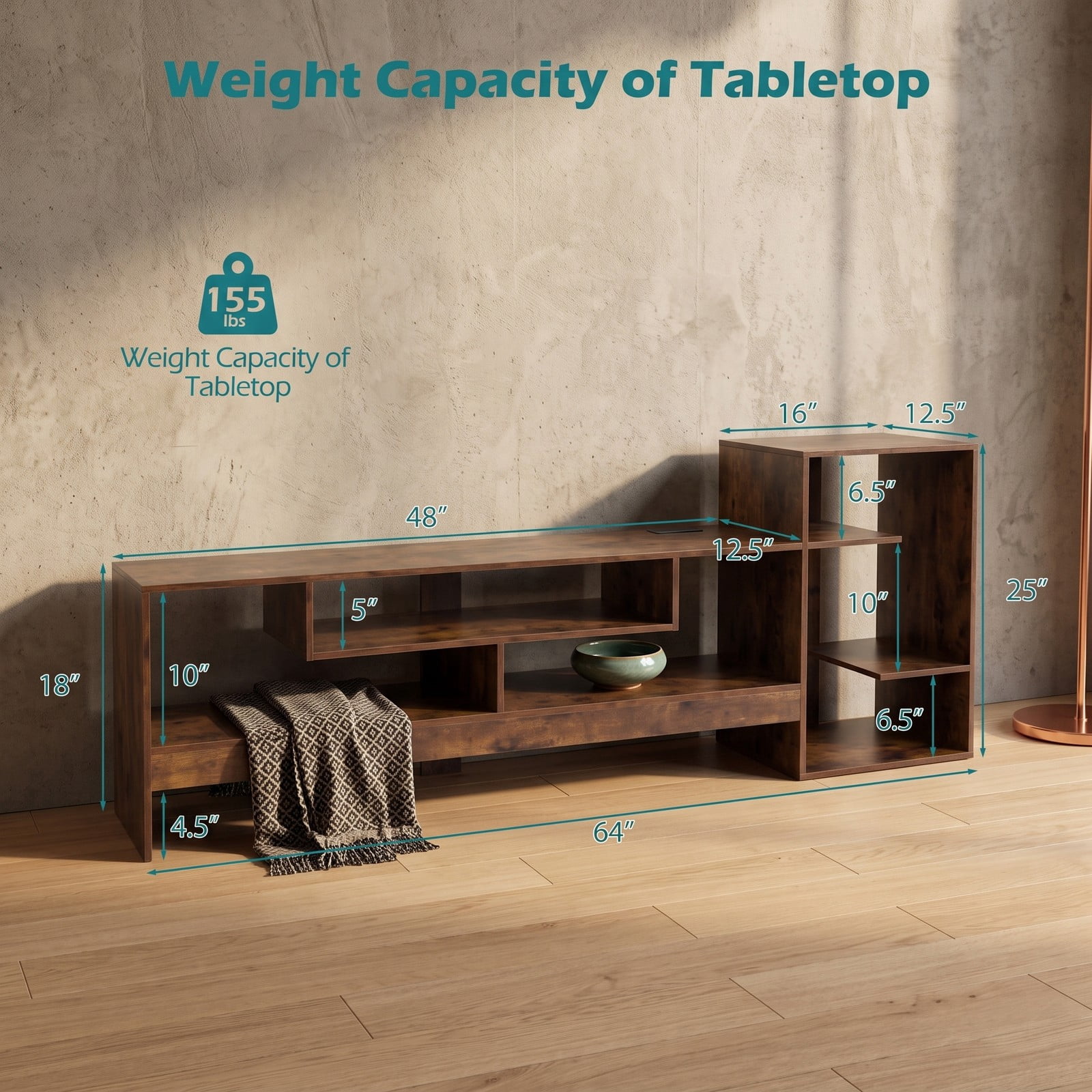 Furnibear Cube TV Stand for 55 Inch TV with Power Outlets, USB and Type-C Ports, Open Cube Storage Shelves, Entertainment Center Media Console for Living, Rustic Brown