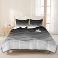 thumbnail image 3 of Queen Quilt Set 90''x96'', Black Ombre Stripes Lightweight Bedspread Coverlet Set with 2 Pillow Shams, Modern Abstract Sea Waves Spray Art Breathable All Season Quilt Bedding for Bedroom/Guest Room, 3 of 9
