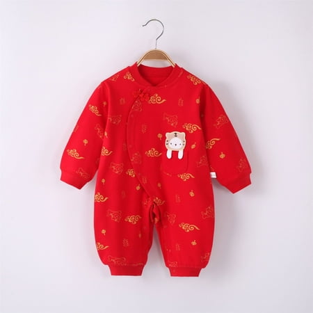 

Gubotare Baby Winter Romper Newborn Baby Girls Boys Valentines Outfit Clothes Infant Kids Long Sleeve Button Up Romper Onesie Jumpsuit Clothes Red 3-6 Months