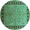 thumbnail image 1 of Ahgly Company Indoor Round Oriental Turquoise Blue Traditional Area Rugs, 7' Round, 1 of 4