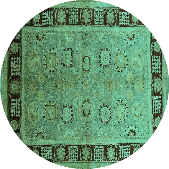 Ahgly Company Indoor Round Oriental Turquoise Blue Traditional Area Rugs, 7' Round