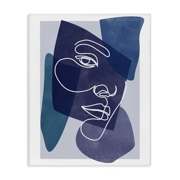 Stupell Industries Contemporary Bold Blue Purple Shapes Face Line Doodle Motif Canvas Art, 30 x 40, by Birch&Ink