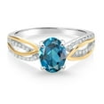 thumbnail image 2 of Gem Stone King 1.64 Ct London Blue Topaz 925 Silver and 10K Yellow Gold Lab Grown Diamond Engagement Ring, 2 of 3