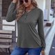 thumbnail image 3 of Camisa de manga larga, cuello en V con botones y cuello en V con botones en la parte superior de color puro Túnica informal holgada con cuello en V multifuncional, 3 of 6