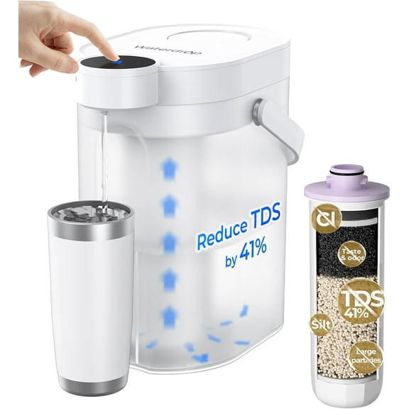 Waterdrop TDS Reduction Rechargeable Water Filter Dispenser, Retain Key Minerals, Instantly Improve Flavor, 15-Cup 5-Stage Portable Countertop Water Filtration System with 1 Filter, White