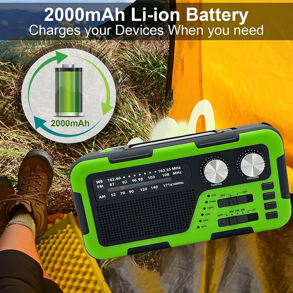 Hand Crank, AM/FM/NOAA Broadcasts for Extreme Conditions Solar-Powered Emergency Weather Radio