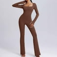 thumbnail image 2 of ABATAB Jumpsuit for Women Long Sleeve Workout Square Neck Romper Seamless Slim Fit Yoga Gym Workout Bodycon Unitard Outfits, 2 of 6