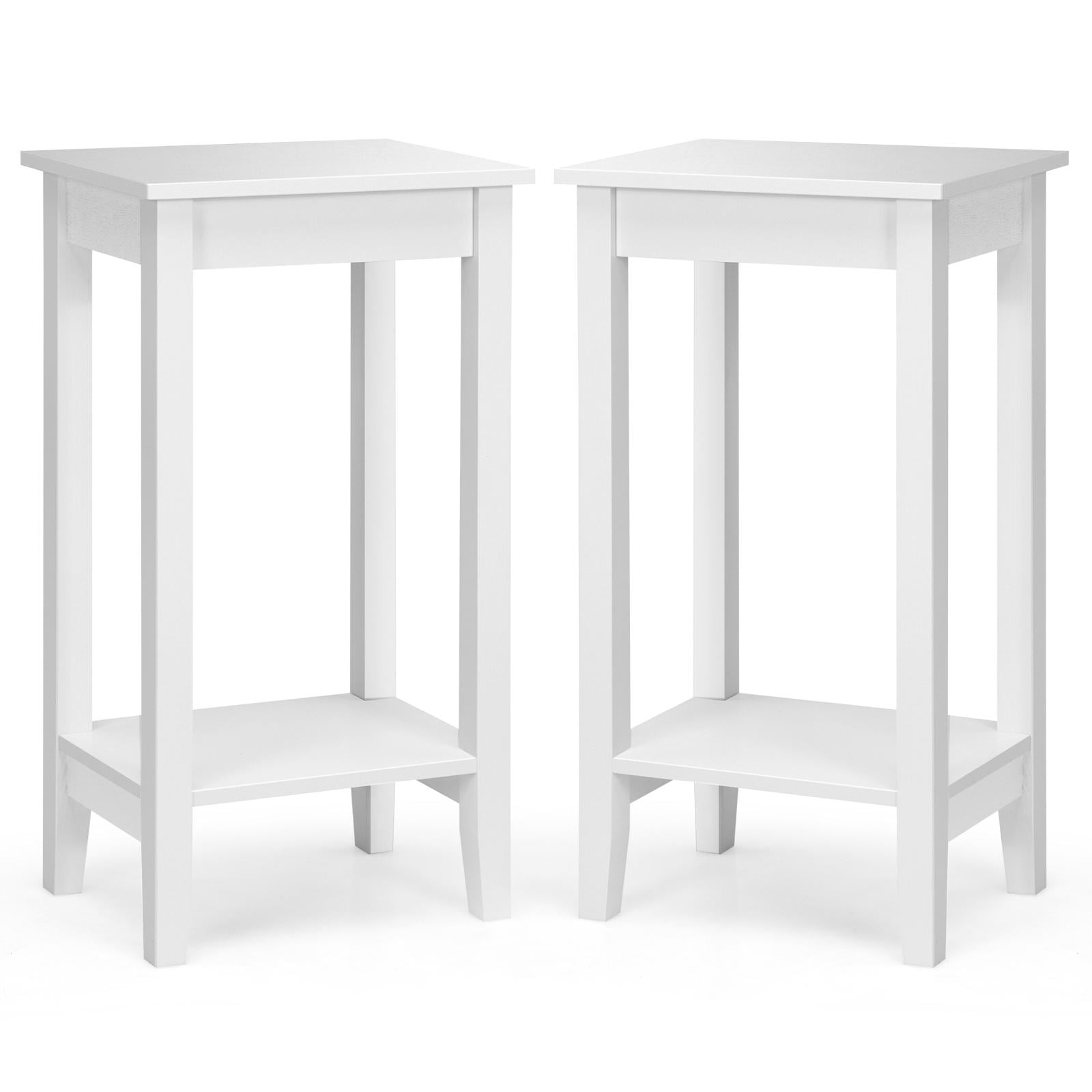 Giantex Set of 2 Tall Nightstand, 2Tier End Table w/Wooden Legs, Sofa