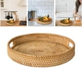 thumbnail image 6 of Hand Woven Rattan Serving Tray Decorative Round Rattan Storage with Handles Rustic Breakfast Fruit Snack coffee and tea, 6 of 8