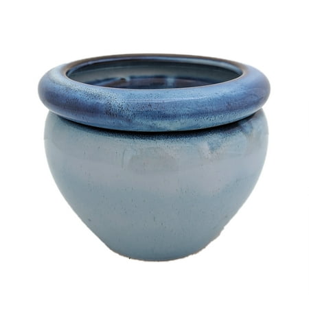 Round Self Watering Glazed Ceramic Pot - Light Blue - 6 1/4 x 4 3/4