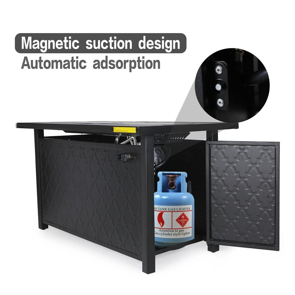 SUMMIT LIVING 45" Rectangular Steel Propane Fire Pit Table 50000BTU Gas Fire Pit with Blue Fire Glass and Lid, Black