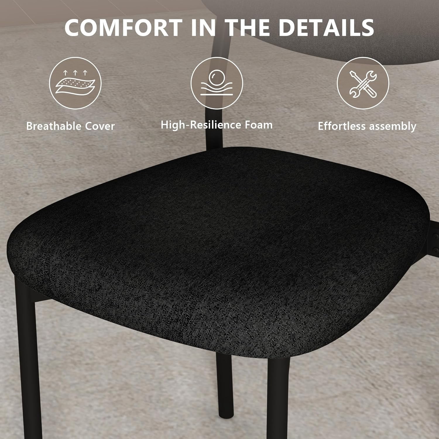 Upholstered Dining Chairs Set of 4, Stackable Modern Dining Room Chairs, Kitchen Chairs w/Soft Velvet Backrest & Sturdy Metal Legs ,Black