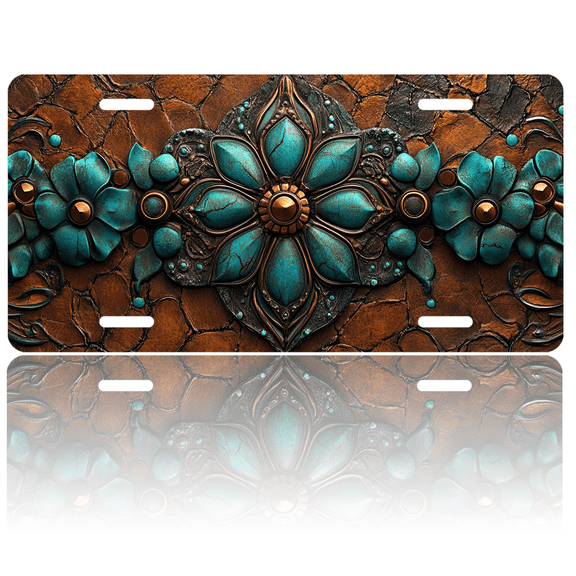 1 Pcs 2D Flat License Plate Covers & Frames, Ornate Floral For Decorative Front, Waterproof For Decoration Aluminum License Plate Covers & Frames Cover For Men Women, 12" X 6"