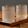 thumbnail image 5 of Juego de 2 vasos para beber de cristal vintage, vasos de vidrio con forma de tachuela de 12 oz, vaso de agua transparente con relieve, para cerveza, cócteles y whisky, 5 of 5