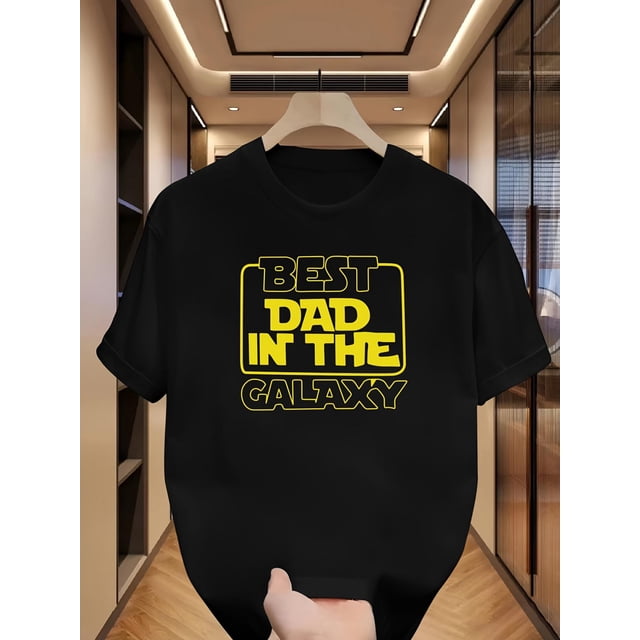 Men'S "Best Dad in the Galaxy" Graphic T-Shirt - White Casual Short Sleeve Crewneck with Bold Black Lettering, Perfect for Summer, Everyday Tshirt | Fun Dad Shirt | Cotton Fabric