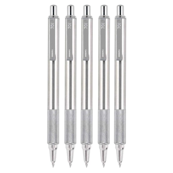 Zebra F-701 Stylo-Bille Rétractable en Acier Inoxydable, Encre Noire, Pointe Fine 0,8 mm, Lot de 5