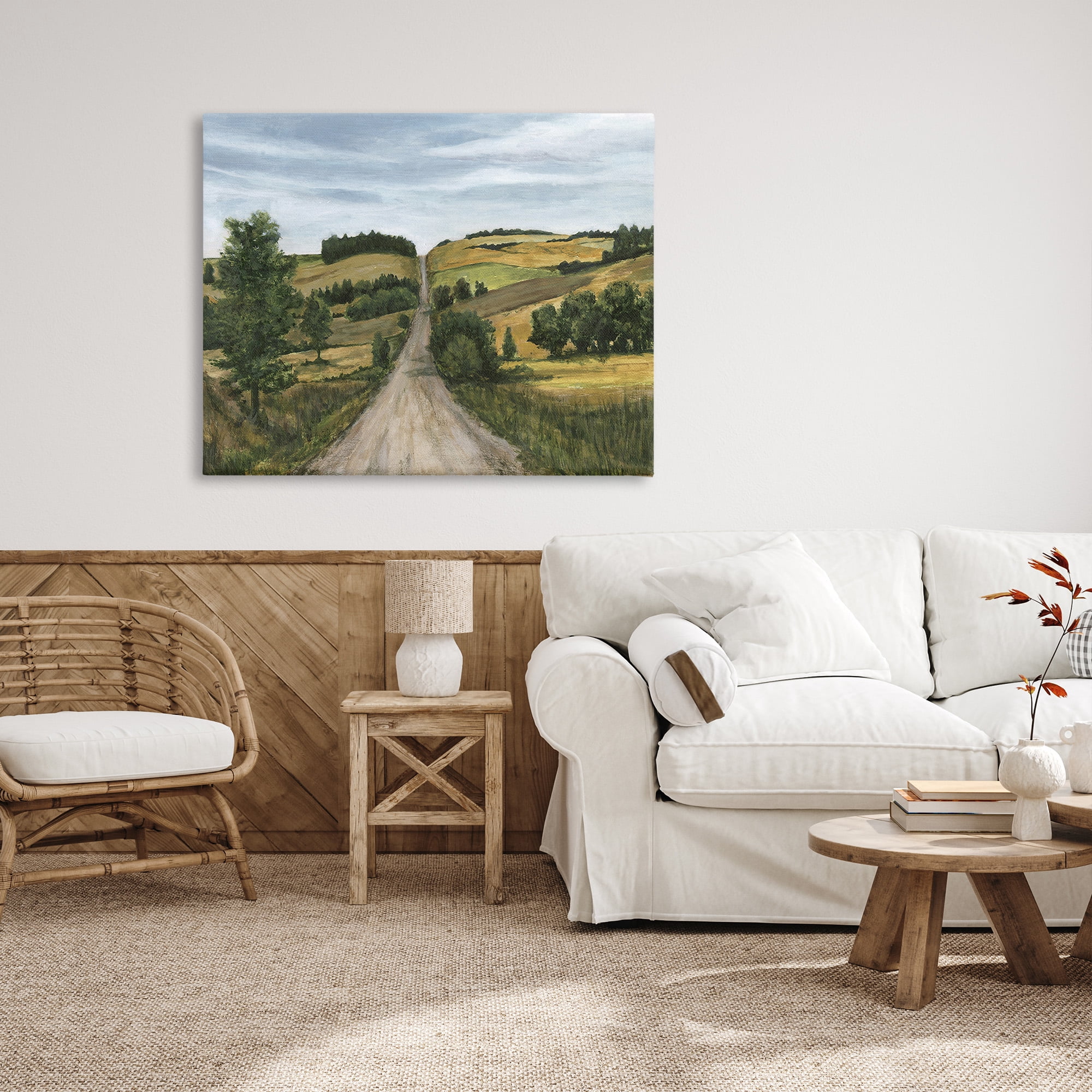 Stupell Industries Receding Country Path Landscape Painting Gallery Wrapped Canvas Art Print Wall Art, 48 x 36
