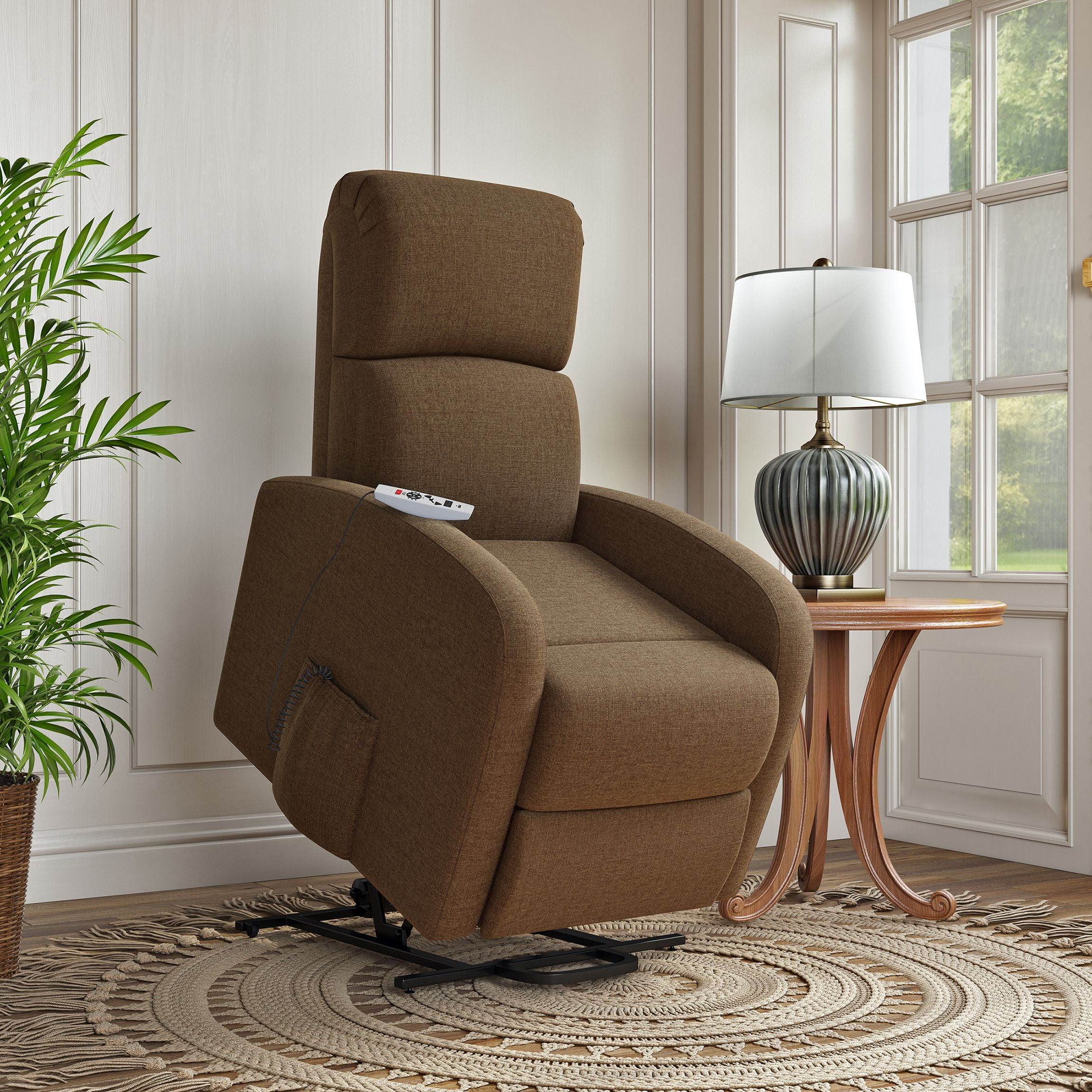 Homesvale Power Recline and Lift Chair with Heat and Massage, Chestnut