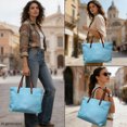 thumbnail image 4 of CHAQLIN Light Blue Leather Texture Portable Top Handle Tote Bag, Top Handle Bag with with Zipper Reversible Tote Handbag for Travel Shopping, 4 of 6