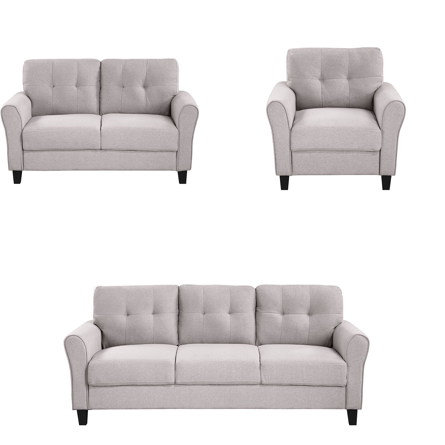 Kadyn Living Room Sofa Set, 3 Piece Living Room Linen Sofa Set with Sofa, Loveseat, and Accent Chair, Modern Upholstered Couch Furniture for Home, Light Grey Kadyn Living Room Sofa Set, 3 Piece Living Room Linen Sofa Set with Sofa, Loveseat, and Accent Chair, Modern Upholstered Couch Furniture for Home, Light Grey