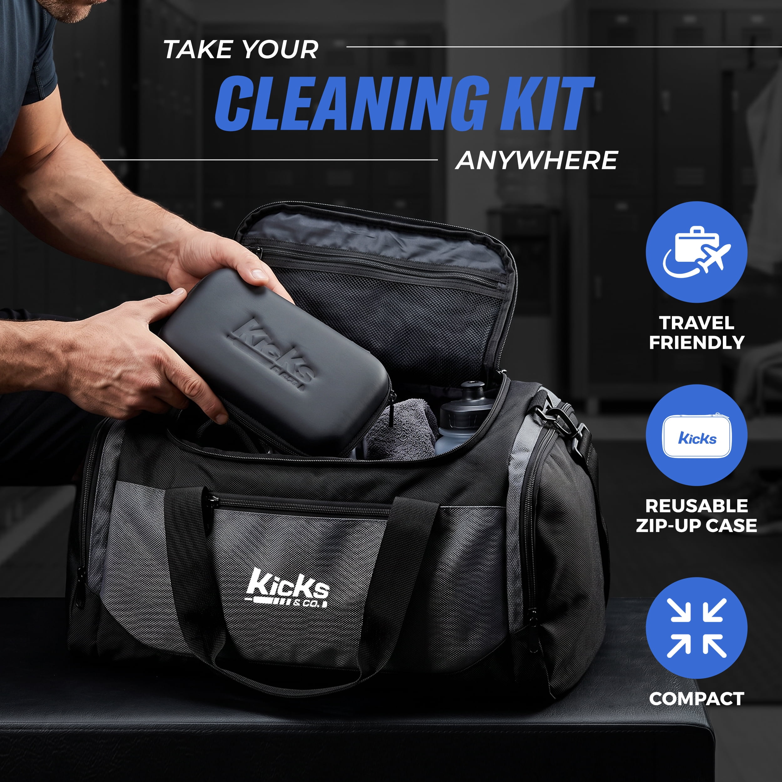 Kicks & Co Shoe Cleaner Kit Sneaker Cleaner Shoe Cleaner Solution Brush Towel Travel Case