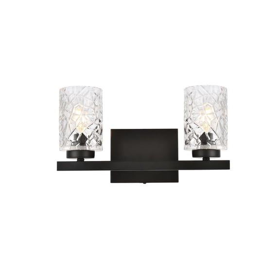 Cassie 2 lights bath sconce in black with clear shade
