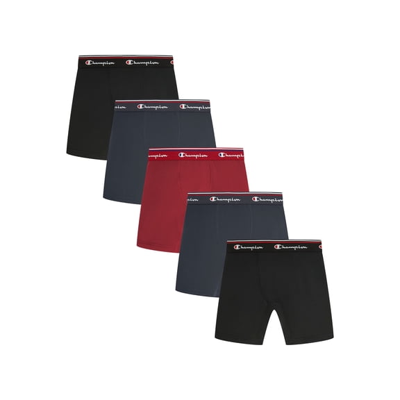 Champion Boys’ Performance Long Leg Boxer Briefs, 5 Pack, Sizes XS–XL