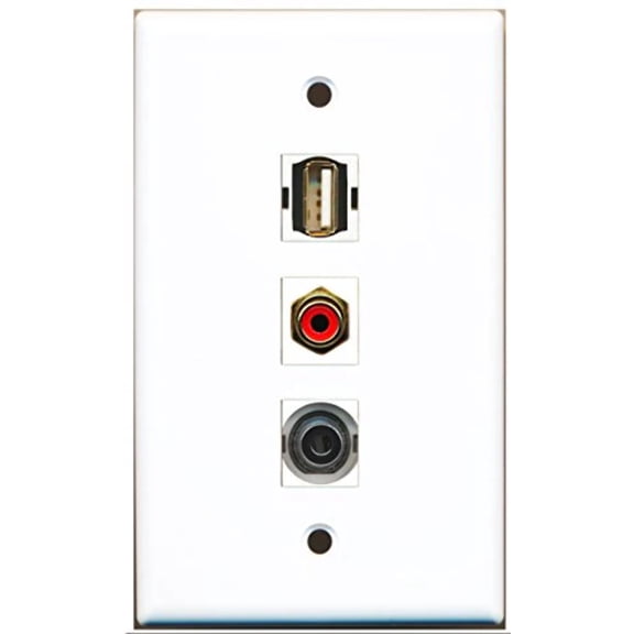 RiteAV - 1 Port RCA Red and 1 Port USB A-A and 1 Port 3.5mm Wall Plate