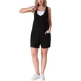 thumbnail image 2 of INSPIRAR CHIC Mono de mezclilla para mujer sin mangas, casual, suelto, con pantalones cortos de jean y bolsillos, L, negro, 2 of 5