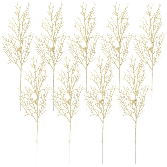 HONMEET Christmas Design Artificial Glitter Fern Leaves Golden 10Pcs 17.7X5.9X0.08In