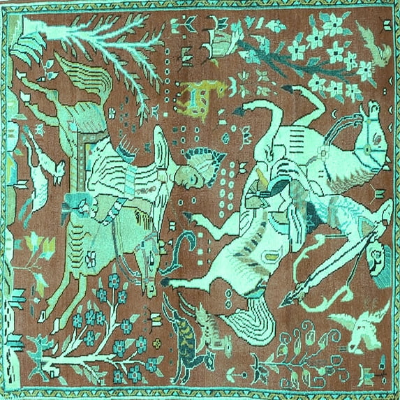Ahgly Company Indoor Square Animal Turquoise Blue Traditional Area Rugs, 3' Square