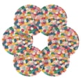 thumbnail image 7 of Yayeee 6 PCS Drink Coasters with Holder Set Woven Absorbent Round Tabletop Hot Pad, Dark Colorful Circles, 7 of 7