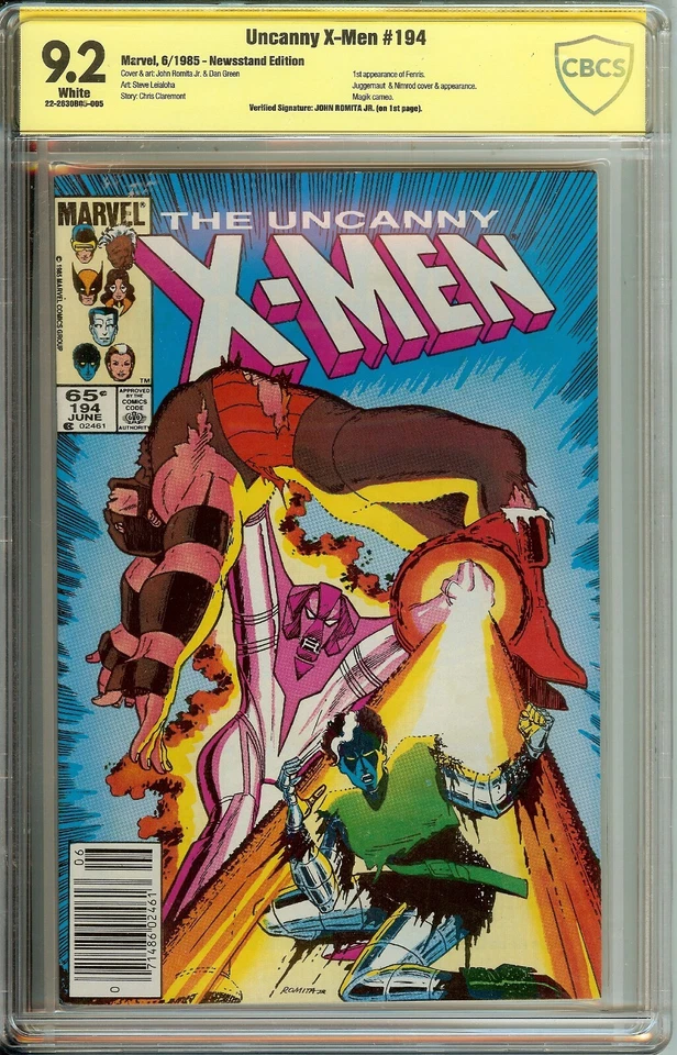 Uncanny X-Men #194 (Marvel Comics, 1985) – CBCS 9.2 – Signed by John Romita Jr. (Newsstand Edition)